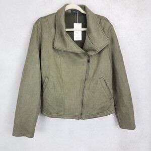 NEW Automet Women's XL Asymmetrical Zipper Moto Jacket Faux Suede Green NWT $50